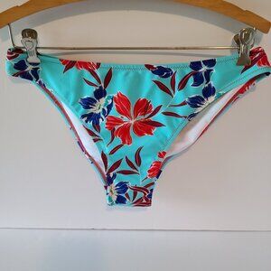 CUPSHE TROPICAL FLORAL MID -RISE -BIKINI BOTTOM-AQUA FLORAL-SIZE LARGE-NWT